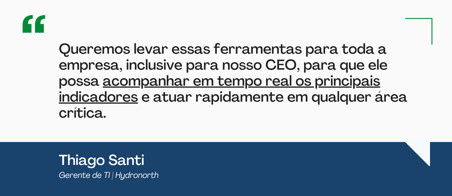 “Queremos levar essas ferramentas para toda a empresa, inclusive para nosso CEO, para que ele possa acompanhar em tempo real os principais indicadores e atuar rapidamente em qualquer área crítica,” 